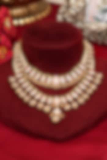 Gold Finish Multi-Colored Kundan Polki Necklace Set by Beryachi at Pernia's Pop Up Shop