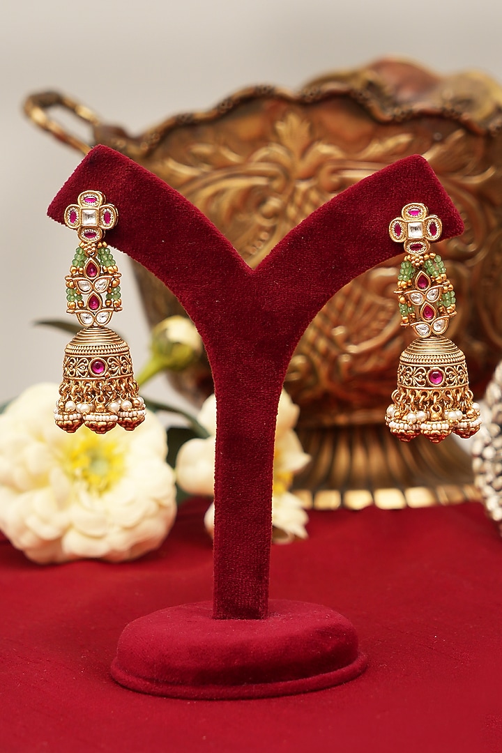 Gold Finish Multi-Colored Kundan Polki Necklace Set by Beryachi at Pernia's Pop Up Shop