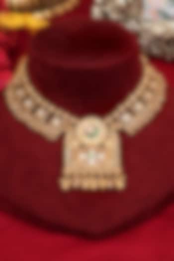Gold Finish Multi-Colored Kundan Polki Necklace Set by Beryachi at Pernia's Pop Up Shop