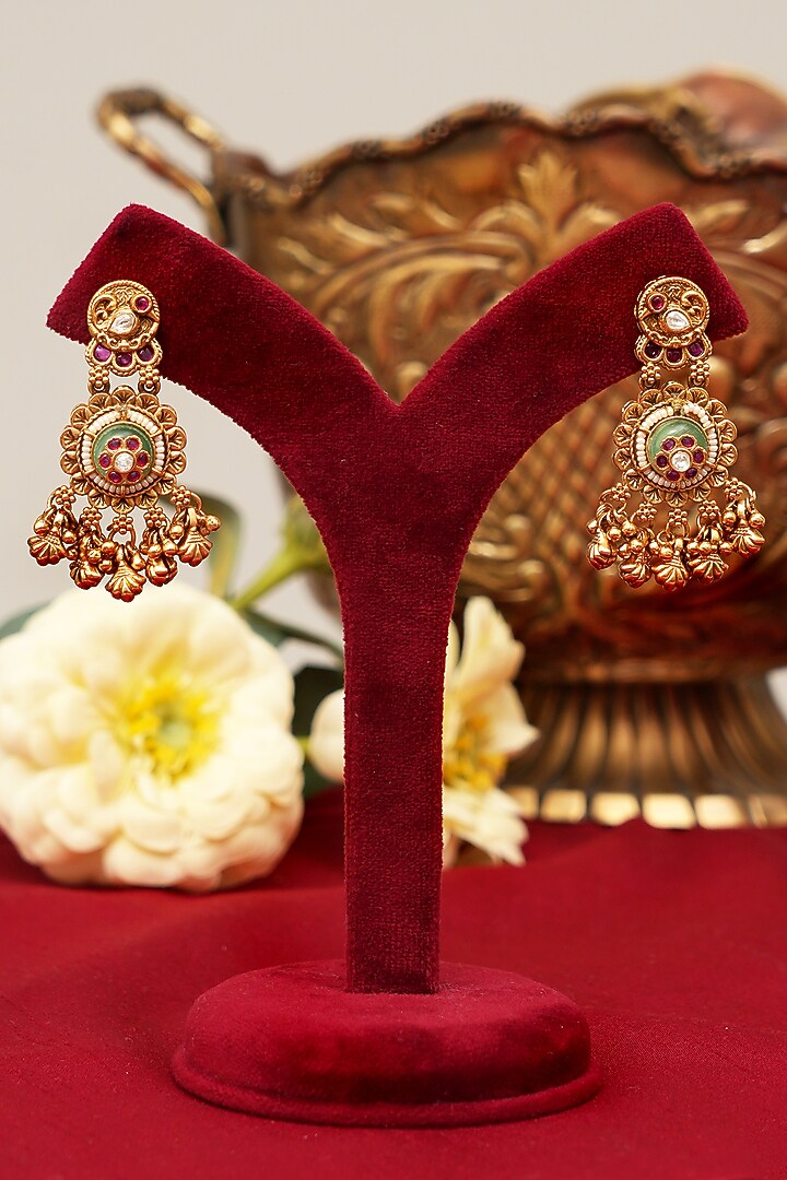 Gold Finish Multi-Colored Kundan Polki Necklace Set by Beryachi at Pernia's Pop Up Shop