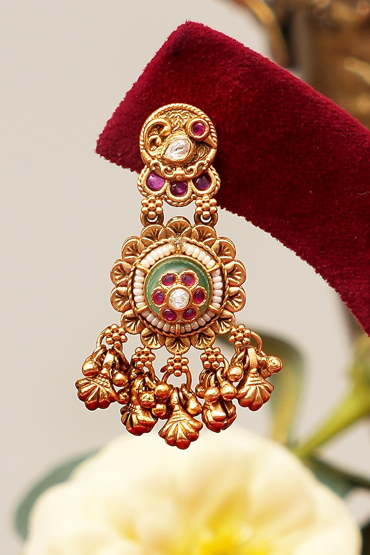 Gold Finish Multi-Colored Kundan Polki Necklace Set by Beryachi at Pernia's Pop Up Shop