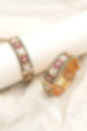 Gold Finish Multi-Colored Kundan Polki Openable Bangles (Set Of 2) by Beryachi at Pernia's Pop Up Shop