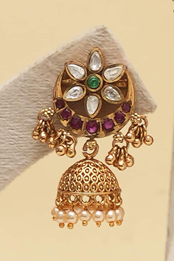Antique Gold Finish Multi-Colored Kundan Polki Long Necklace Set by Beryachi at Pernia's Pop Up Shop