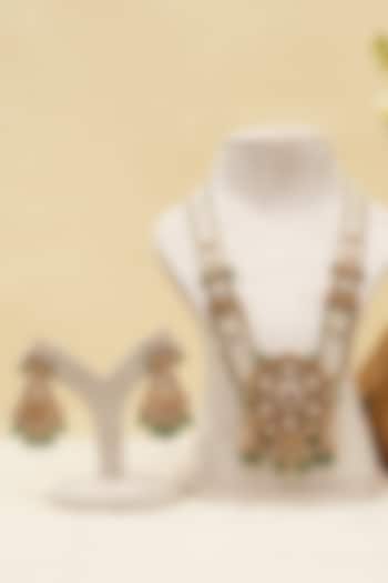 Antique Gold Finish Multi-Colored Kundan Polki Long Necklace Set by Beryachi at Pernia's Pop Up Shop