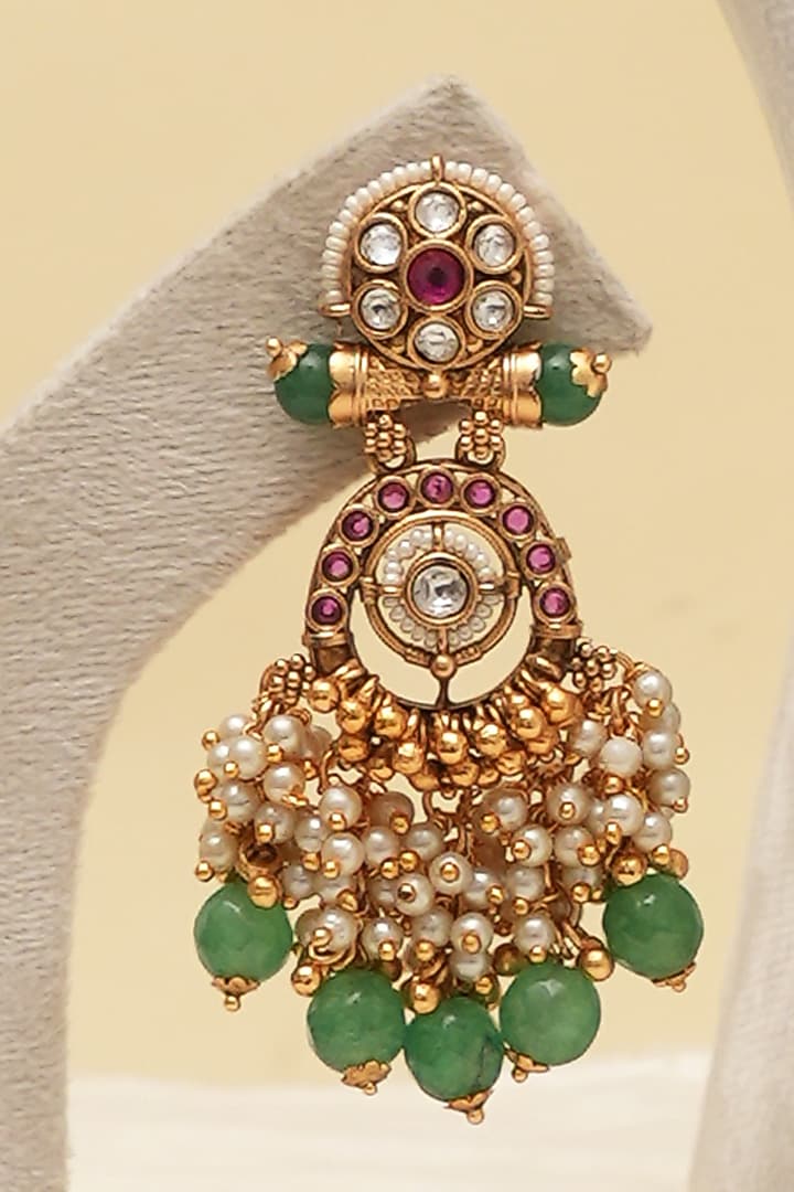 Antique Gold Finish Multi-Colored Kundan Polki Long Necklace Set by Beryachi at Pernia's Pop Up Shop