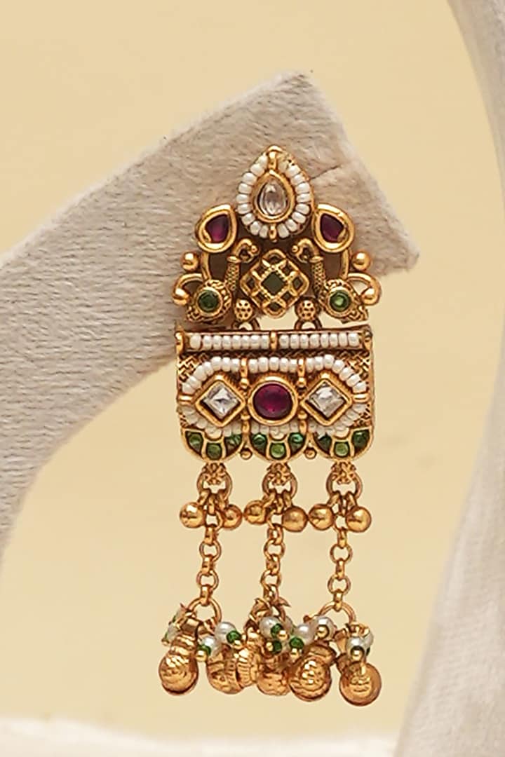 Antique Gold Finish Multi-Colored Kundan Polki Long Necklace Set by Beryachi at Pernia's Pop Up Shop