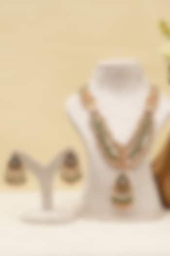 Antique Gold Finish Multi-Colored Kundan Polki Long Necklace Set by Beryachi at Pernia's Pop Up Shop