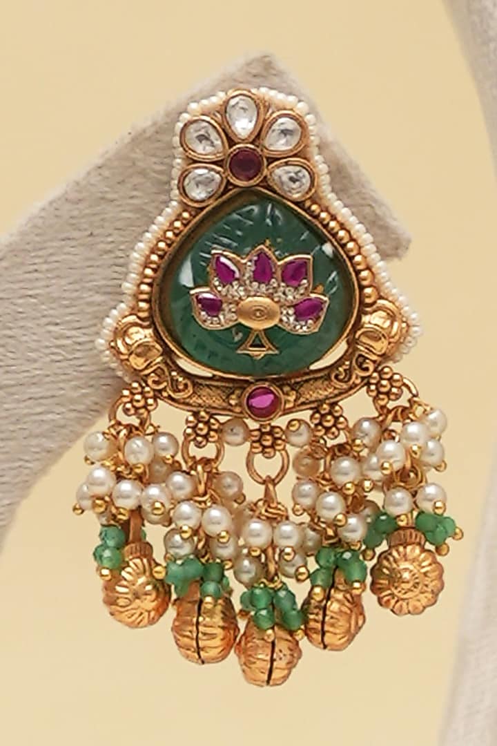Antique Gold Finish Multi-Colored Kundan Polki Long Necklace Set by Beryachi at Pernia's Pop Up Shop