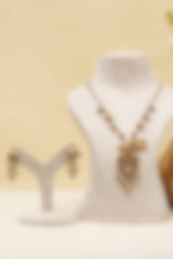 Antique Gold Finish Multi-Colored Kundan Polk & Elephant Motif Long Necklace Set by Beryachi at Pernia's Pop Up Shop