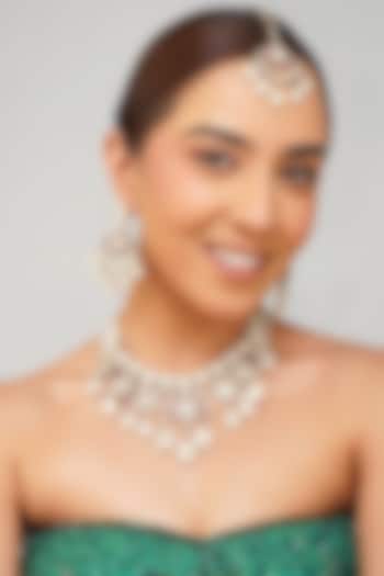 Gold Finish Kundan Polki Necklace Set by Beryachi at Pernia's Pop Up Shop
