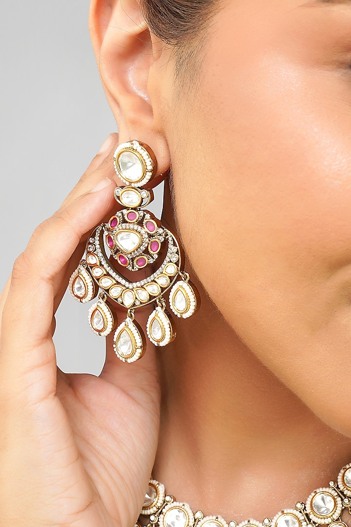Gold Finish Kundan Polki Necklace Set by Beryachi at Pernia's Pop Up Shop