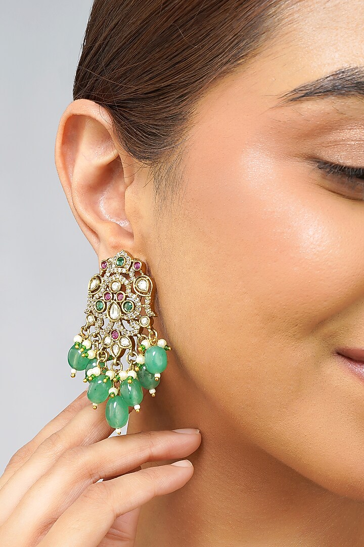 Gold Finish Multi-Colored Kundan Polki Necklace Set by Beryachi at Pernia's Pop Up Shop