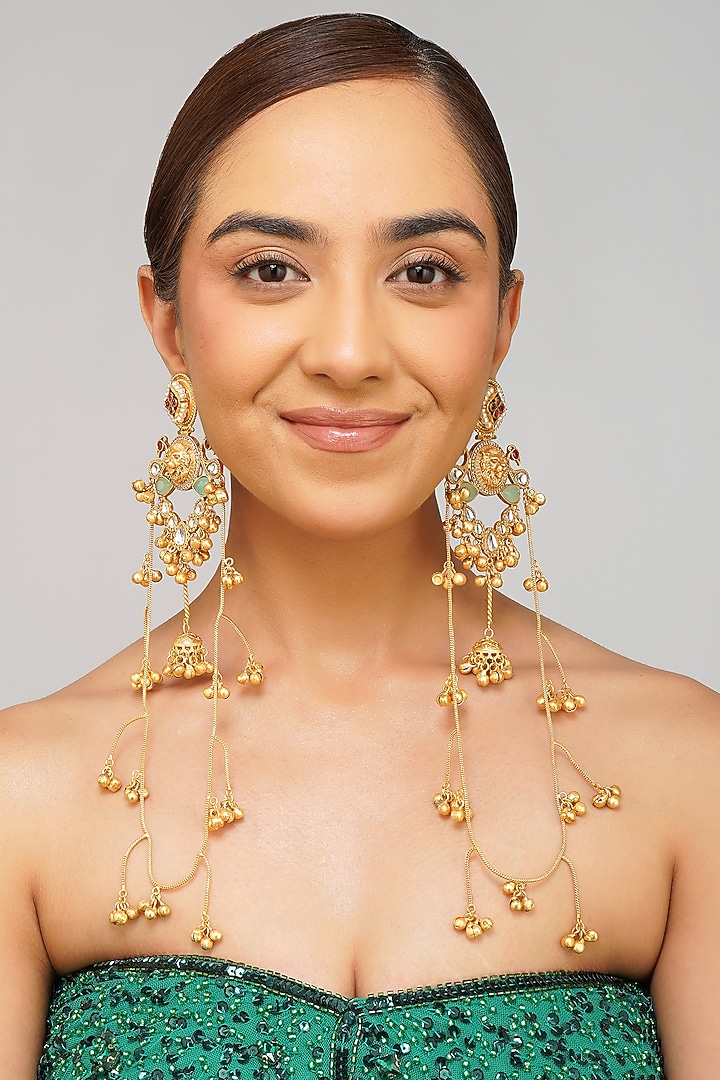 Gold Plated Kundan Polki Dangler Earrings by Beryachi at Pernia's Pop Up Shop