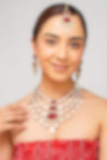 Gold Plated Kundan Polki & Ruby Doublet Layered Necklace Set by Beryachi at Pernia's Pop Up Shop
