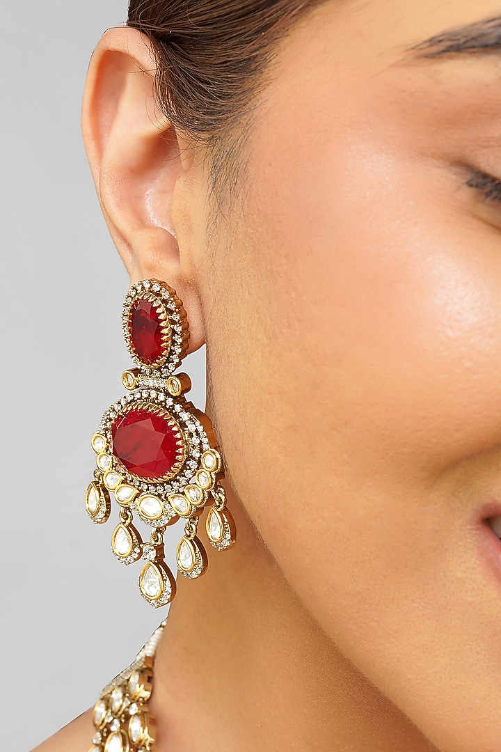 Gold Plated Kundan Polki & Ruby Doublet Layered Necklace Set by Beryachi at Pernia's Pop Up Shop