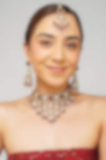 Gold Plated Kundan Polki & Ruby Doublet Layered Necklace Set by Beryachi at Pernia's Pop Up Shop