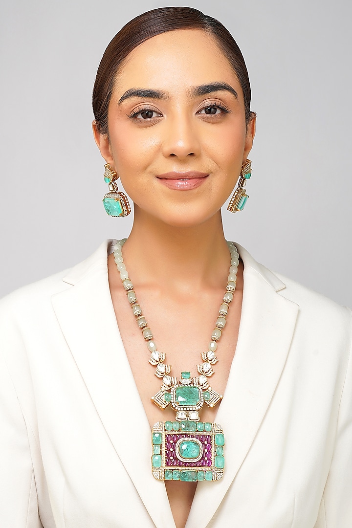Gold Plated Kundan Polki & Doublet Necklace Set by Beryachi at Pernia's Pop Up Shop