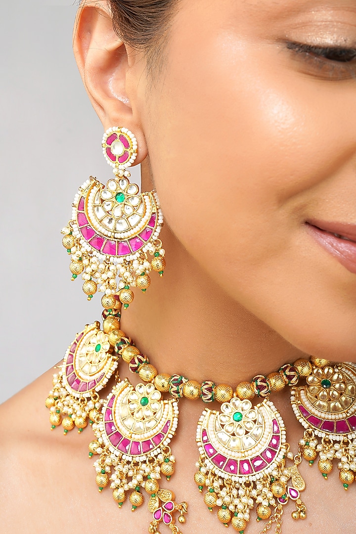 Gold Plated Multi-Colored Pachi Kundan Polki Necklace Set by Beryachi at Pernia's Pop Up Shop