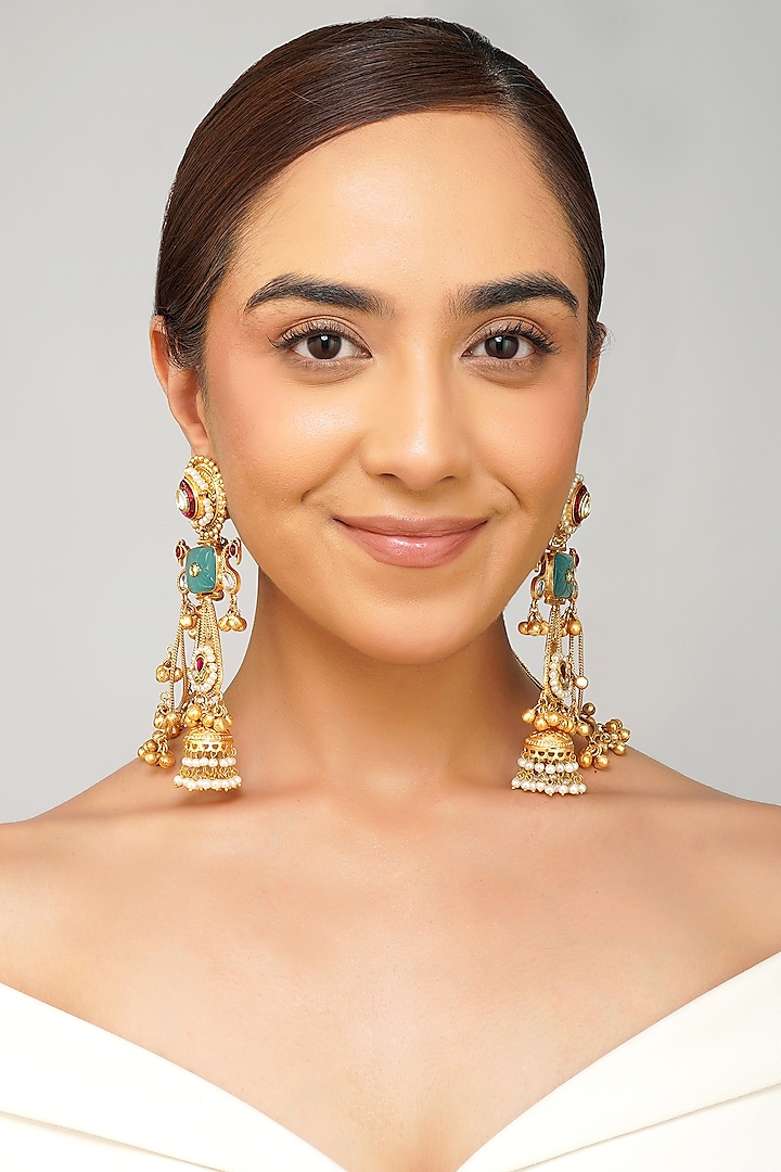 Gold Plated Kundan Polki Dangler Earrings by Beryachi at Pernia's Pop Up Shop
