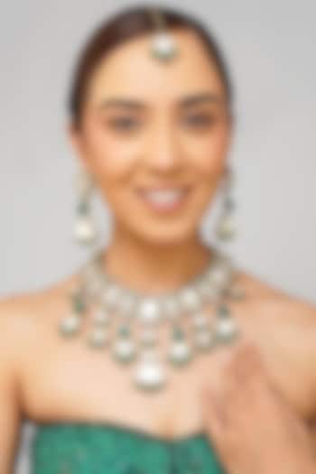 Gold Plated Kundan Polki & Emerald Green Pearl Necklace Set by Beryachi at Pernia's Pop Up Shop