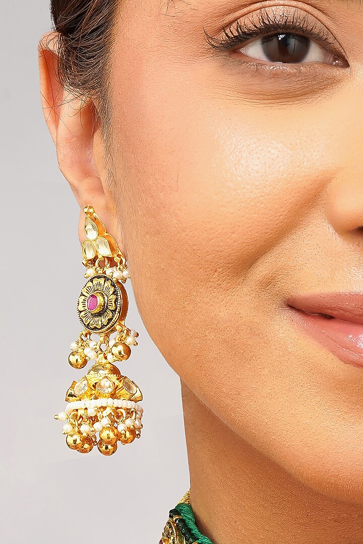 Gold Plated Kundan Polki & Emerald Green Pearl Choker Necklace Set by Beryachi at Pernia's Pop Up Shop