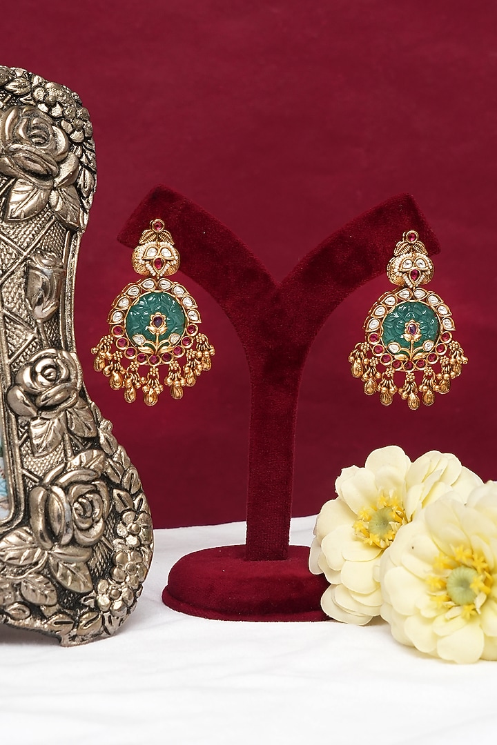 Gold Finish Multi-Colored Kundan Polki Necklace Set by Beryachi at Pernia's Pop Up Shop
