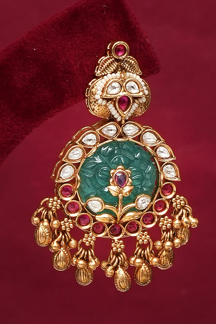 Gold Finish Multi-Colored Kundan Polki Necklace Set by Beryachi at Pernia's Pop Up Shop