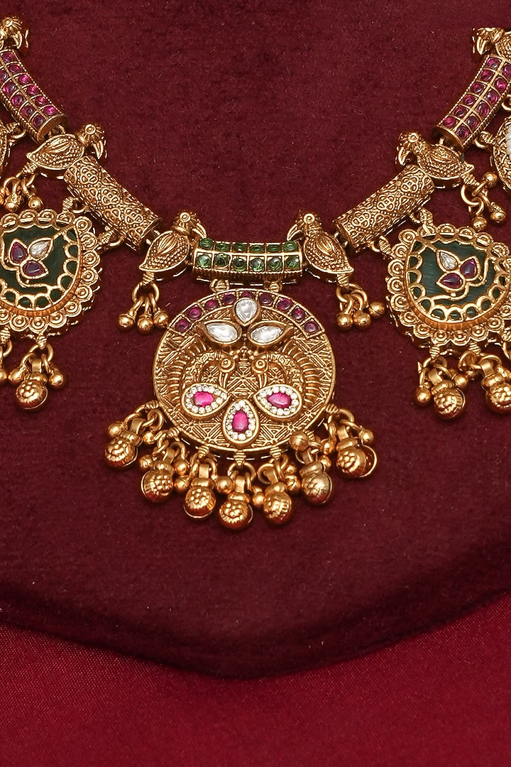 Gold Finish Multi-Colored Kundan Polki Long Necklace Set by Beryachi at Pernia's Pop Up Shop