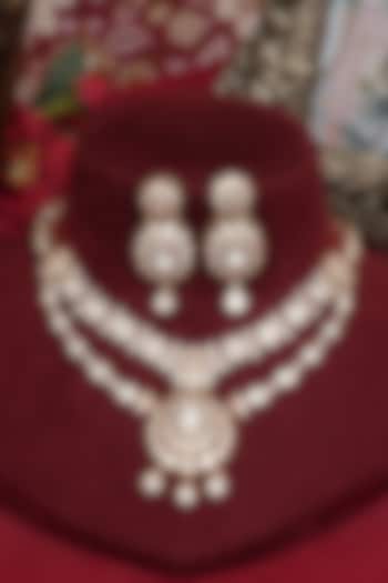 Gold Finish Multi-Colored Kundan Polki Layered Necklace Set by Beryachi at Pernia's Pop Up Shop
