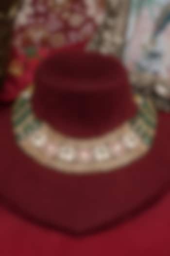 Gold Finish Multi-Colored Kundan Polki & Emerald Green Beaded Necklace Set by Beryachi at Pernia's Pop Up Shop