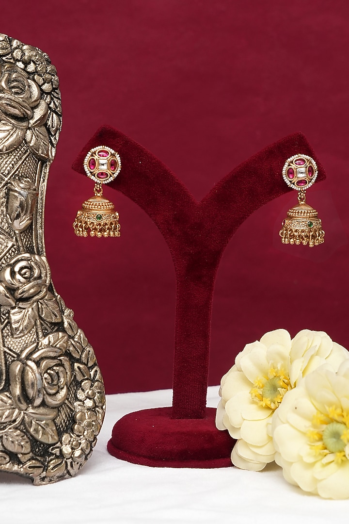 Gold Finish Multi-Colored Kundan Polki & Emerald Green Beaded Necklace Set by Beryachi at Pernia's Pop Up Shop