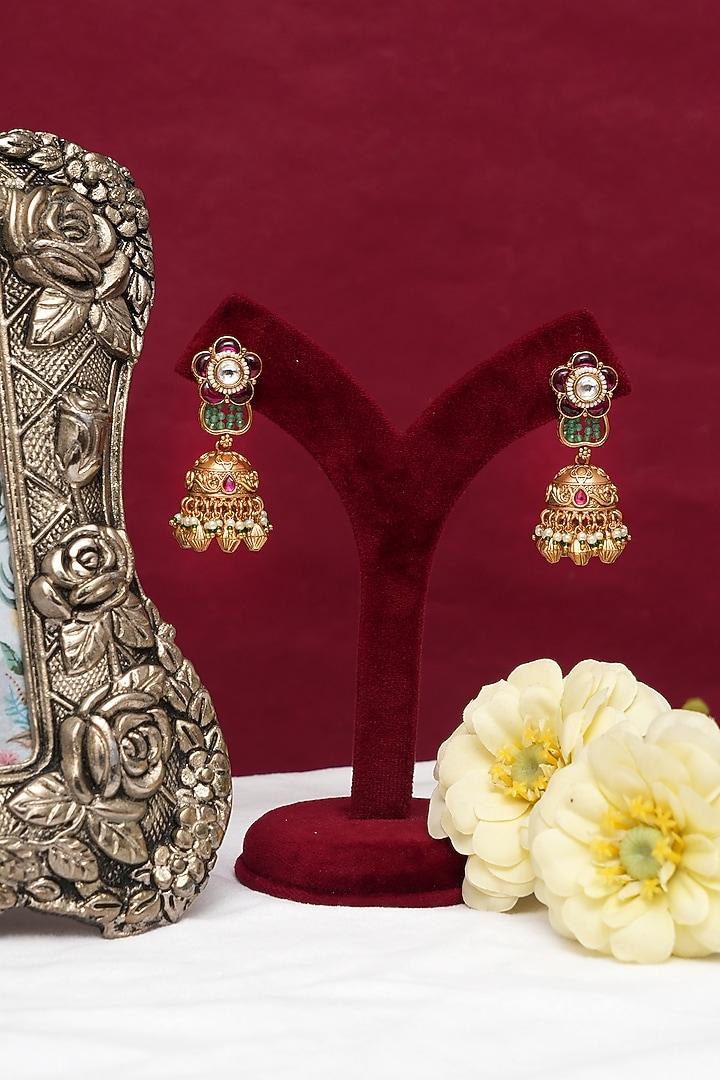 Gold Finish Multi-Colored Kundan Polki & Pearl Necklace Set by Beryachi at Pernia's Pop Up Shop