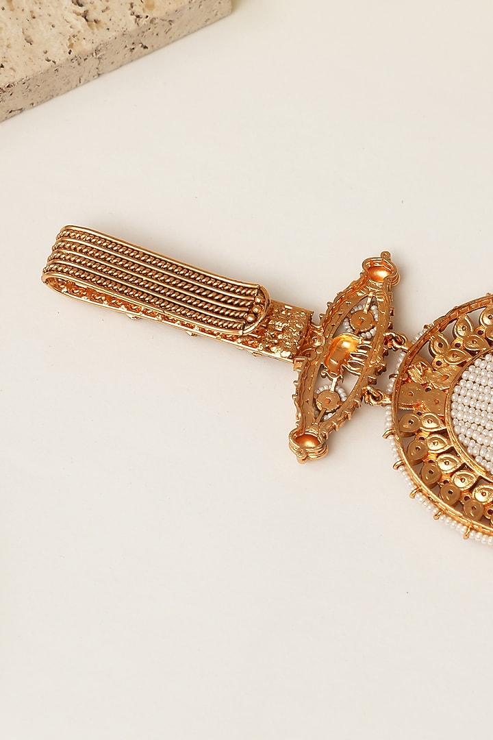Gold Finish Multi-Colored Kundan Polki & Pearl Challa by Beryachi at Pernia's Pop Up Shop