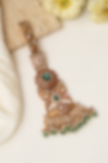 Gold Finish Multi-Colored Kundan Polki & Pearl Challa by Beryachi at Pernia's Pop Up Shop