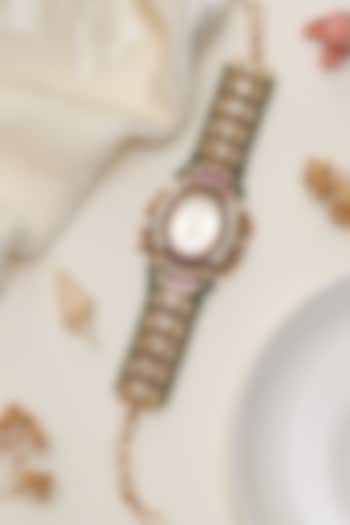 Gold Finish Multi-Colored Kundan Polki Adjustable Watch Bracelet by Beryachi at Pernia's Pop Up Shop