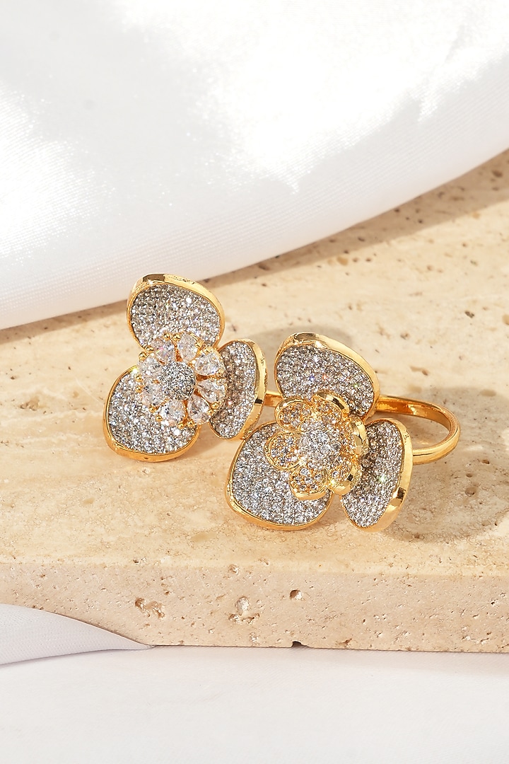 Gold Finish American Diamond Adjustable Ring by Beryachi at Pernia's Pop Up Shop