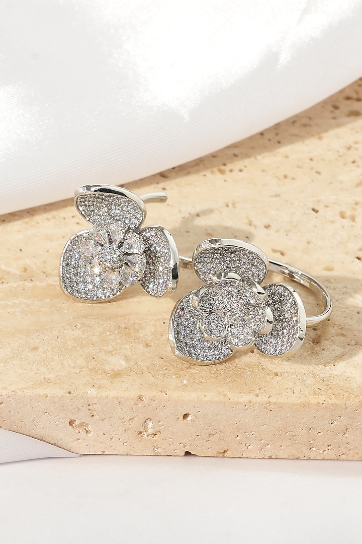 White Rhodium Finish American Diamond Adjustable Ring by Beryachi at Pernia's Pop Up Shop