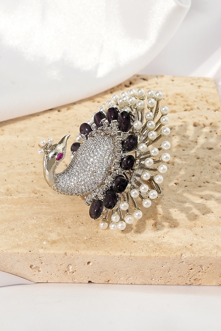 White Rhodium Finish American Diamond Adjustable Ring by Beryachi at Pernia's Pop Up Shop