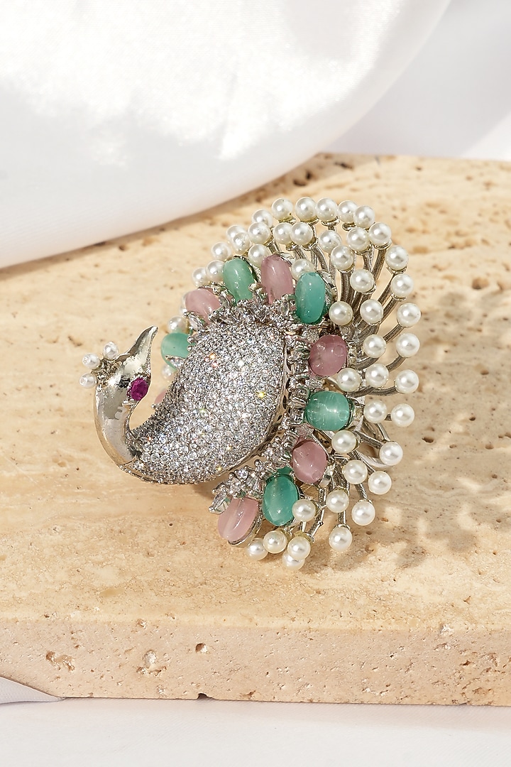 White Rhodium Finish American Diamond Adjustable Ring by Beryachi at Pernia's Pop Up Shop