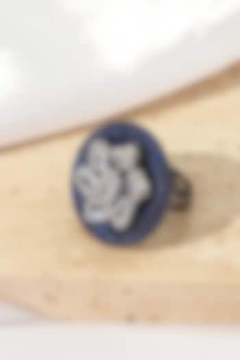White Rhodium Finish Sapphire Stone & American Diamond Adjustable Ring by Beryachi at Pernia's Pop Up Shop