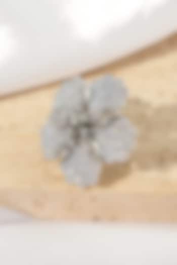 White Rhodium Finish American Diamond Floral Adjustable Ring by Beryachi at Pernia's Pop Up Shop