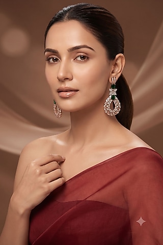 White Rhodium Finish American Diamond Dangler Earrings by Beryachi