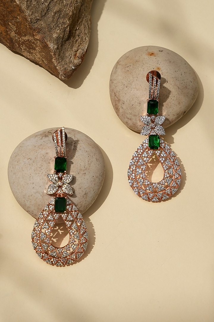 White Rhodium Finish American Diamond Dangler Earrings by Beryachi at Pernia's Pop Up Shop