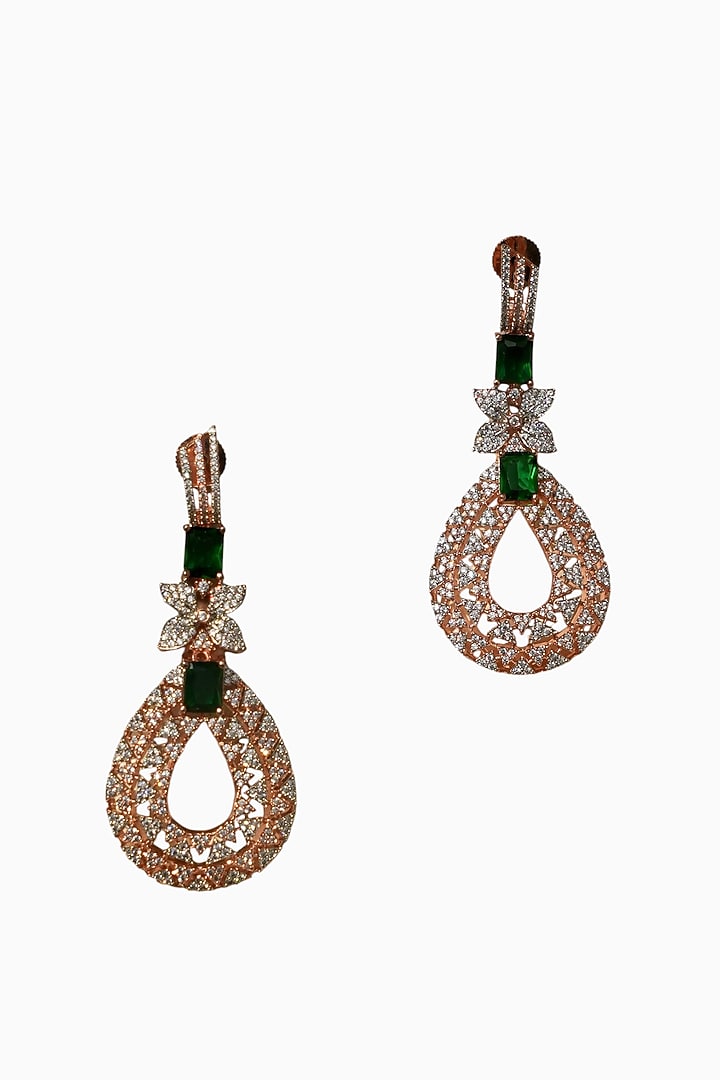 White Rhodium Finish American Diamond Dangler Earrings by Beryachi at Pernia's Pop Up Shop