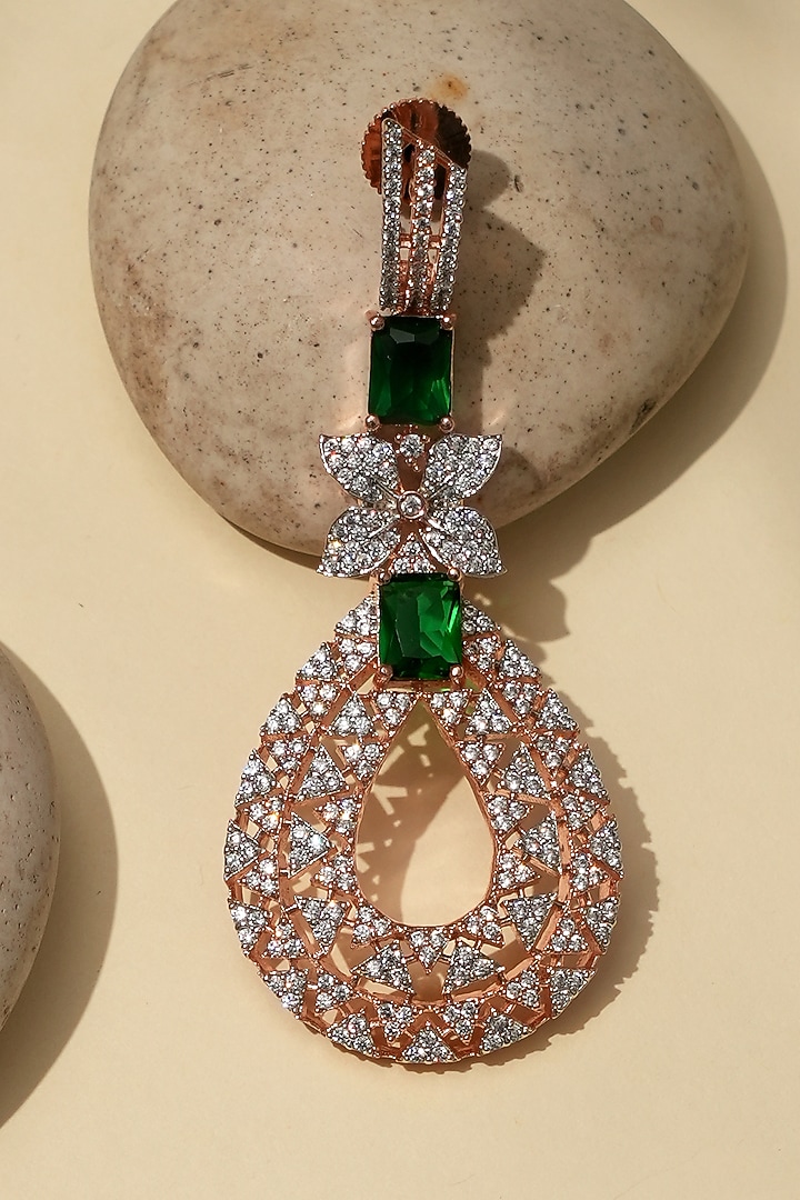 White Rhodium Finish American Diamond Dangler Earrings by Beryachi at Pernia's Pop Up Shop