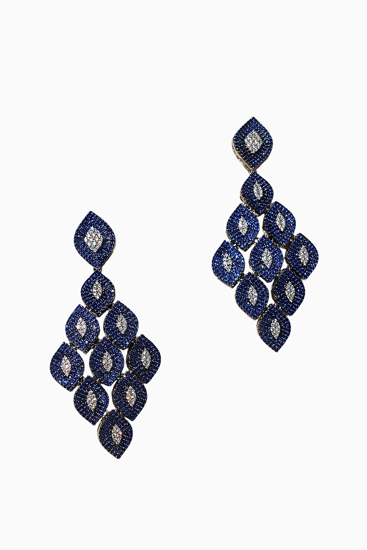 White Rhodium Finish Sapphire Stone & American Diamond Dangler Earrings by Beryachi at Pernia's Pop Up Shop