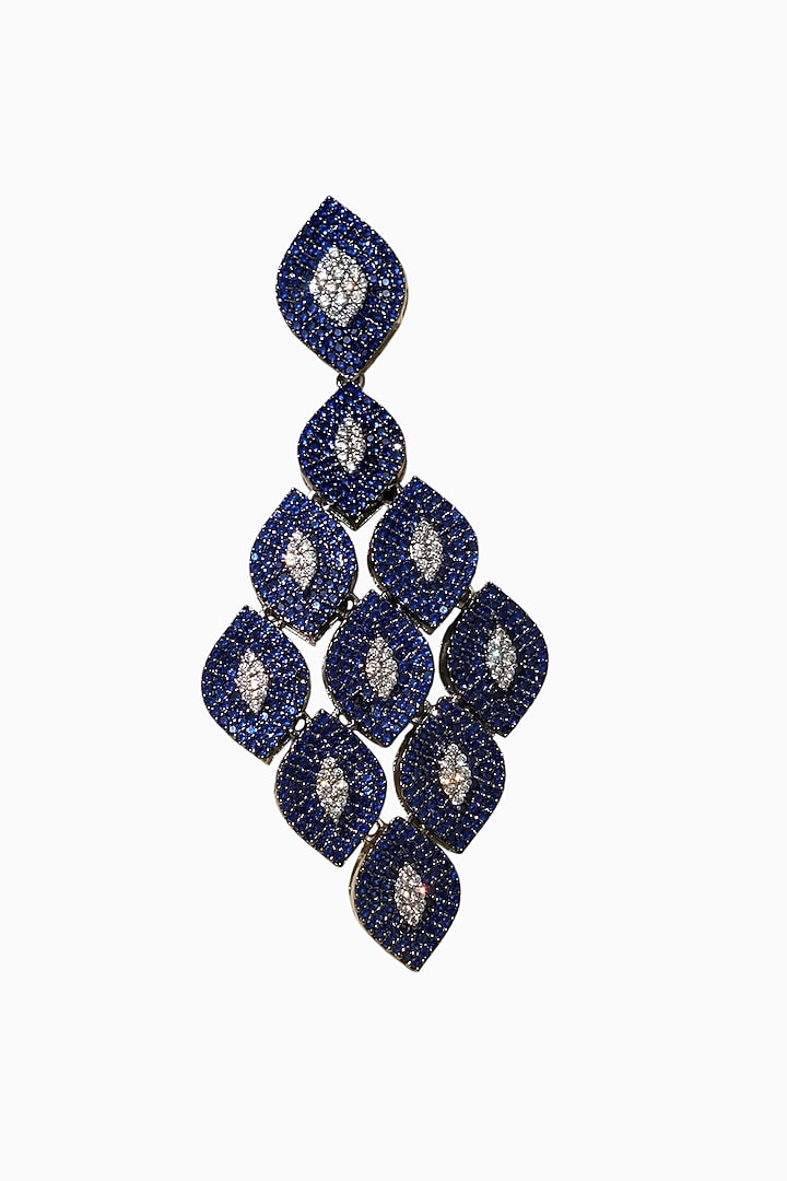 White Rhodium Finish Sapphire Stone & American Diamond Dangler Earrings by Beryachi at Pernia's Pop Up Shop