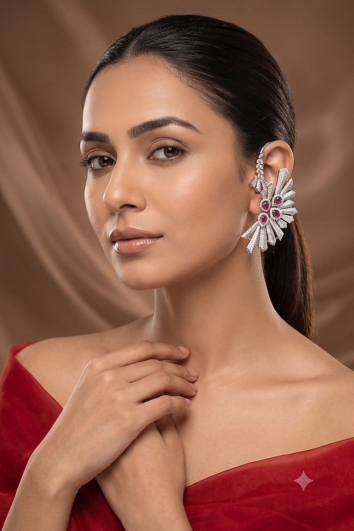 White Rhodium Finish American Diamond Earcuffs by Beryachi at Pernia's Pop Up Shop