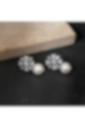 White Finish Zircon & Pearl Floral Drop Earrings by Beryachi at Pernia's Pop Up Shop