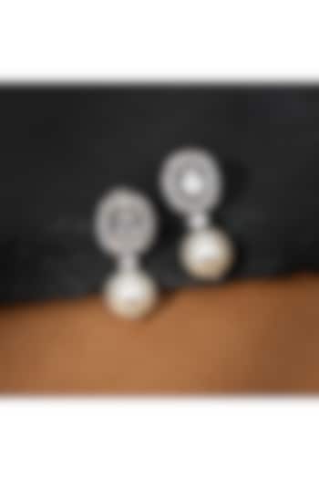 White Finish Zircon & Pearl Drop Earrings by Beryachi at Pernia's Pop Up Shop